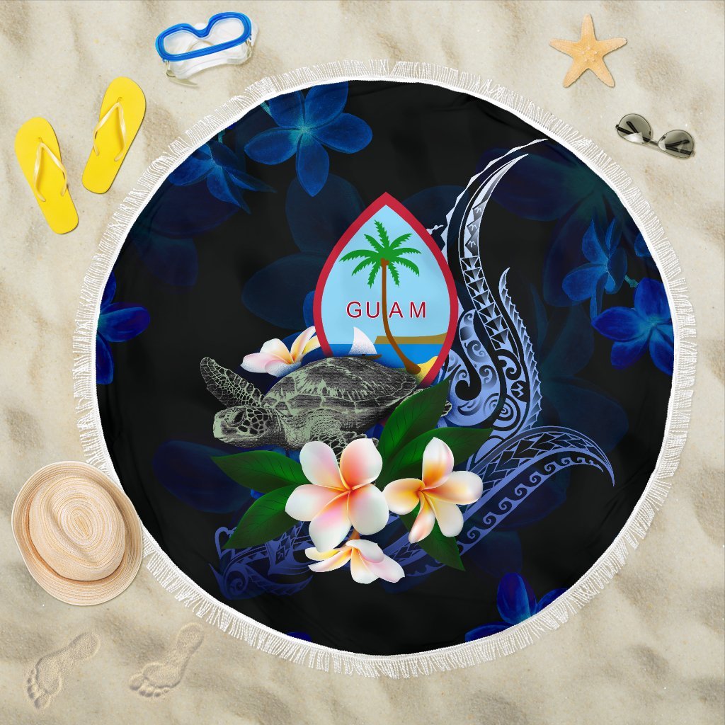 Guam Polynesian Beach Blanket - Turtle With Plumeria Flowers One style One size Blue - Polynesian Pride