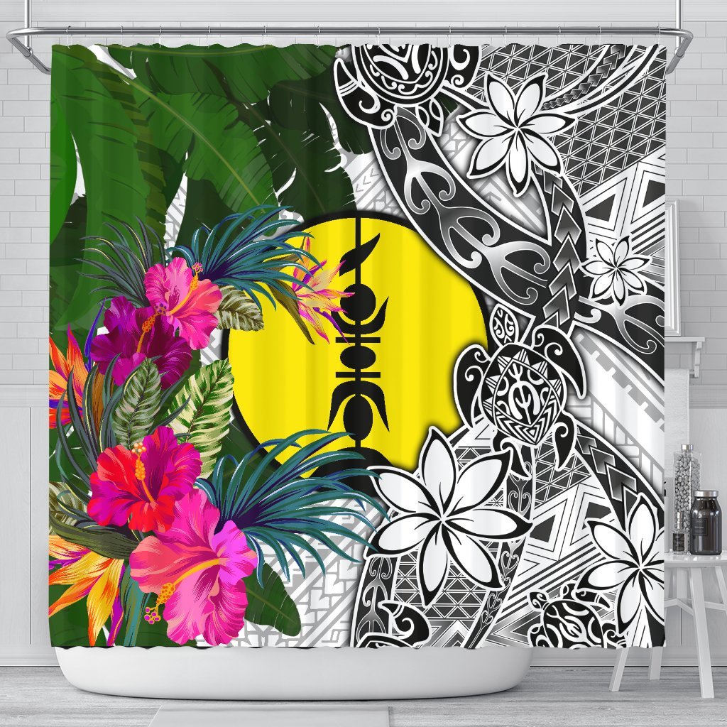 New Caledonia Shower Curtain White - Turtle Plumeria Banana Leaf 177 x 172 (cm) White - Polynesian Pride