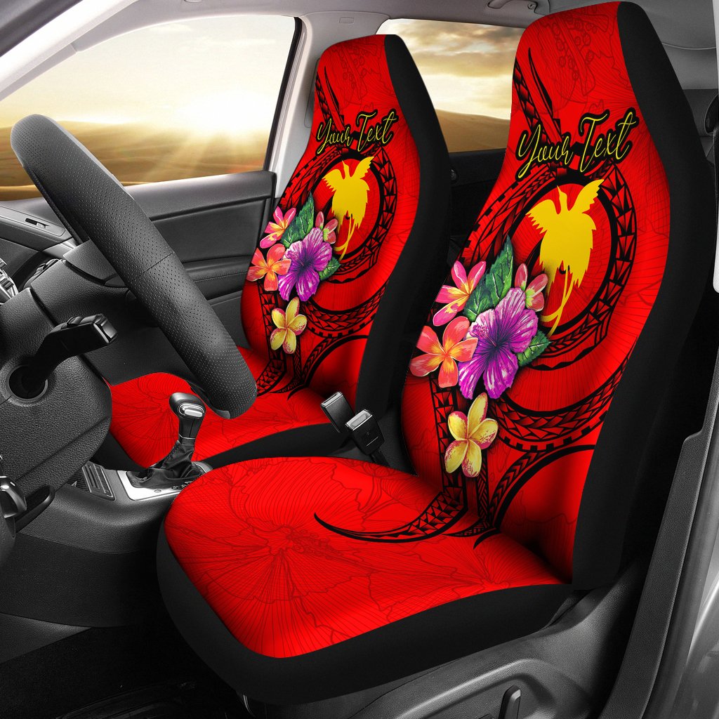 Papua New Guinea Polynesian Custom Personalised Car Seat Covers - Floral With Seal Red Universal Fit Red - Polynesian Pride