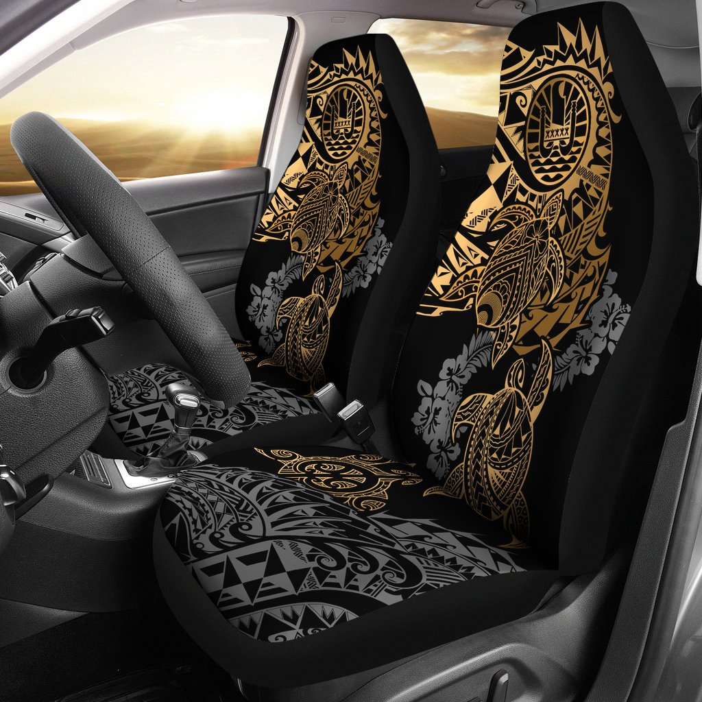 Tahiti Polynesian Car Seat Covers - Gold Turtle Hibiscus Flowing Universal Fit GOLD - Polynesian Pride