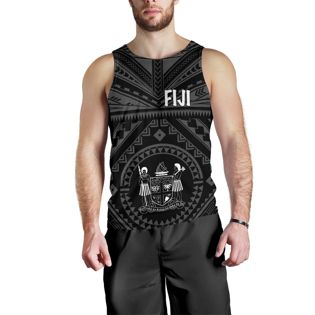 Fiji Men's Tank Top - Fiji Seal With Polynesian Tattoo Style (Black) Black - Polynesian Pride