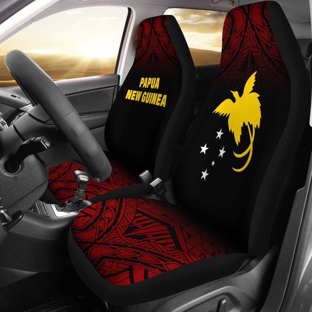 Papua New Guinea Car Seat Covers - Papua New Guinea FLag Polynesian Tattoo Fog Red Universal Fit Red - Polynesian Pride