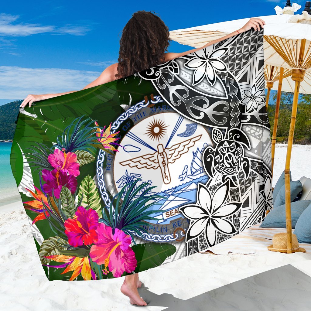 Marshall Islands Sarong White - Turtle Plumeria Banana Leaf Crest Sarong One Size White - Polynesian Pride