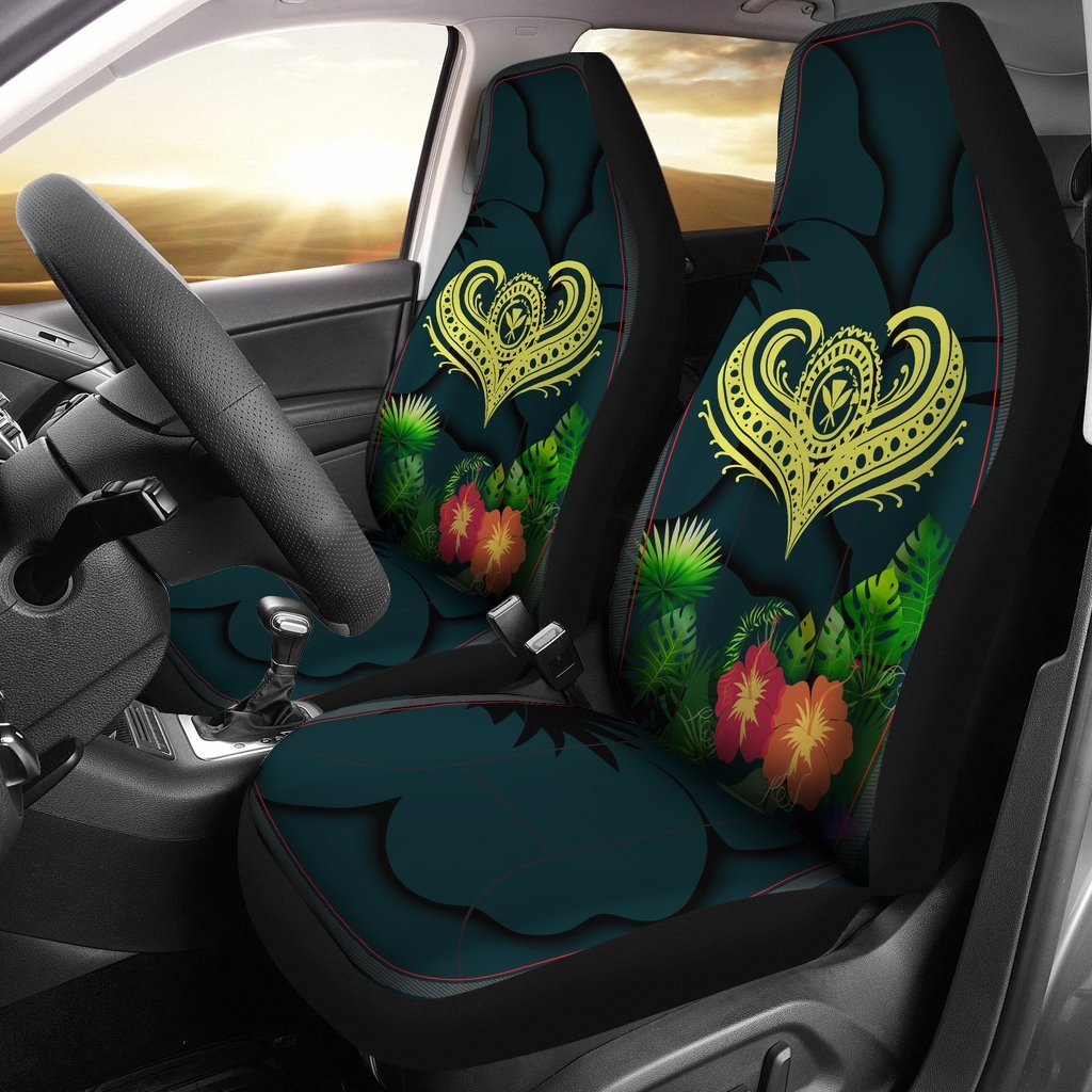 Polynesian Hawaii Kanaka Maoli Car Seat Cover - Heart with Hibiscus Universal Fit Green - Polynesian Pride