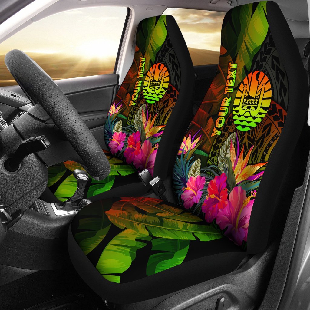 Tahiti Polynesian Personalised car Seat Covers - Hibiscus and Banana Leaves Universal Fit Reggae - Polynesian Pride