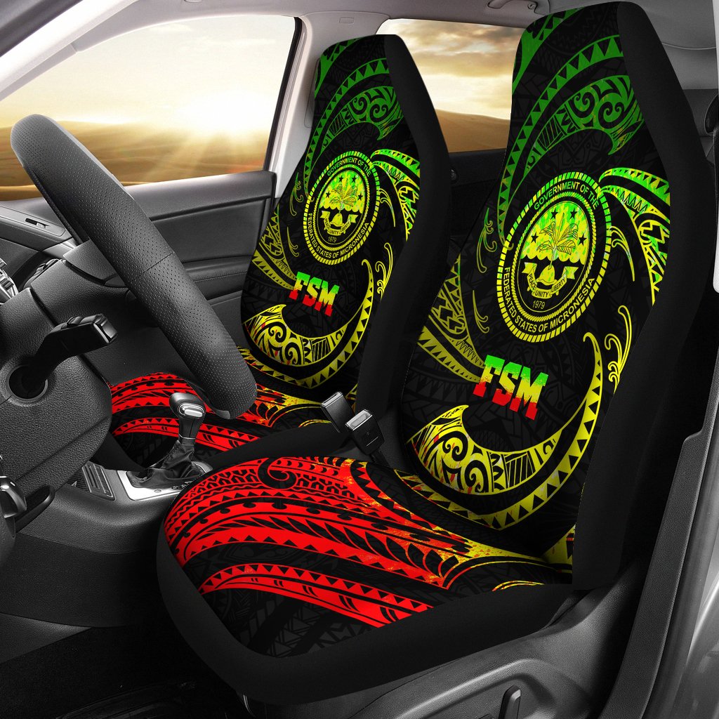 Federated States Of Micronesia Car Seat Covers - White Tribal Wave Universal Fit Reggae - Polynesian Pride