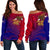 American Samoa Polynesian Women's Off Shoulder Sweater - Bald Eagle (Blue - Red) Blue - Polynesian Pride