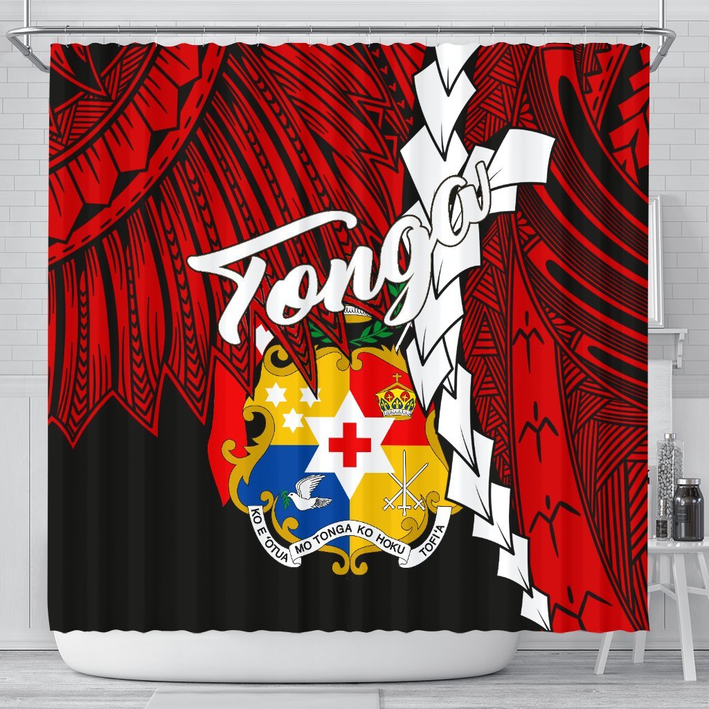 Tonga Polynesian Shower Curtain - Tribal Wave Tattoo Flag Color 177 x 172 (cm) Red - Polynesian Pride