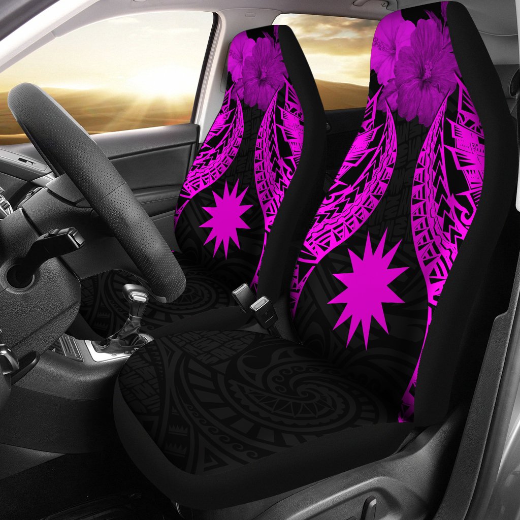 Nauru Polynesian Car Seat Covers Pride Seal And Hibiscus Pink Universal Fit Pink - Polynesian Pride