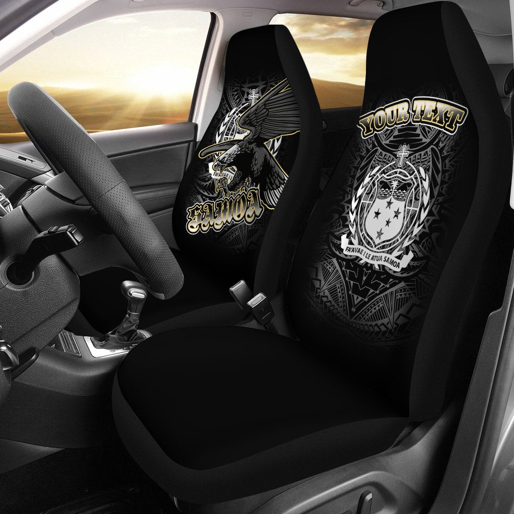 Samoa Polynesian Custom Personalised Car Seat Covers - Samoa Eagle Universal Fit Black - Polynesian Pride