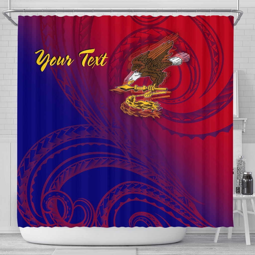 American Samoa Polynesian Custom Personalised Personalized Shower Curtain - Bald Eagle (Blue - Red) One Style 177 x 172 (cm) Blue - Polynesian Pride