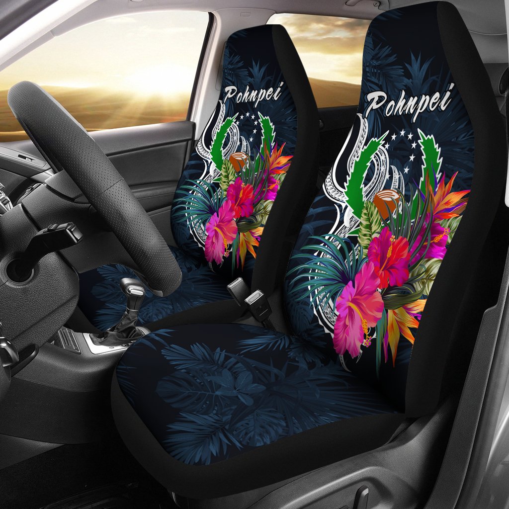 Pohnpei Micronesia Car Seat Covers - Tropical Flower Universal Fit Blue - Polynesian Pride