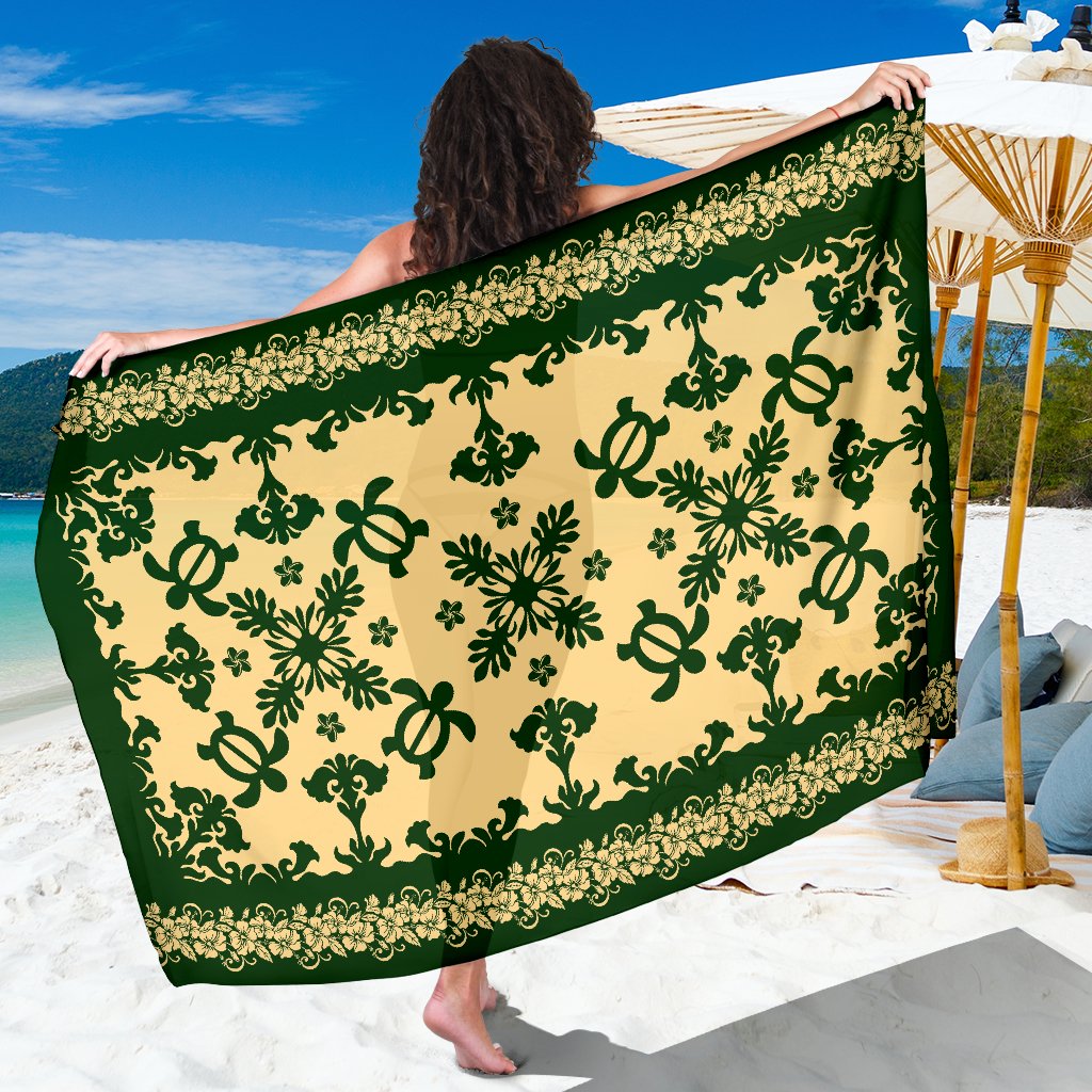 Hawaii Sarong - Hawaiian Quilt Turtle Dance Sea Pattern Sarong One Size Green - Polynesian Pride