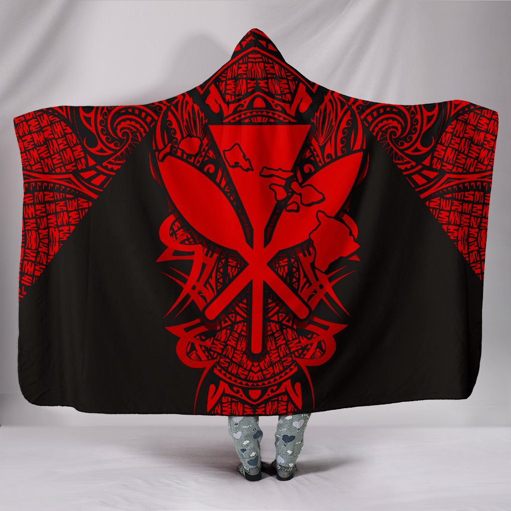 Kanaka Map Polynesian Hooded Blanket - Red - Armor Style Hooded Blanket Red - Polynesian Pride