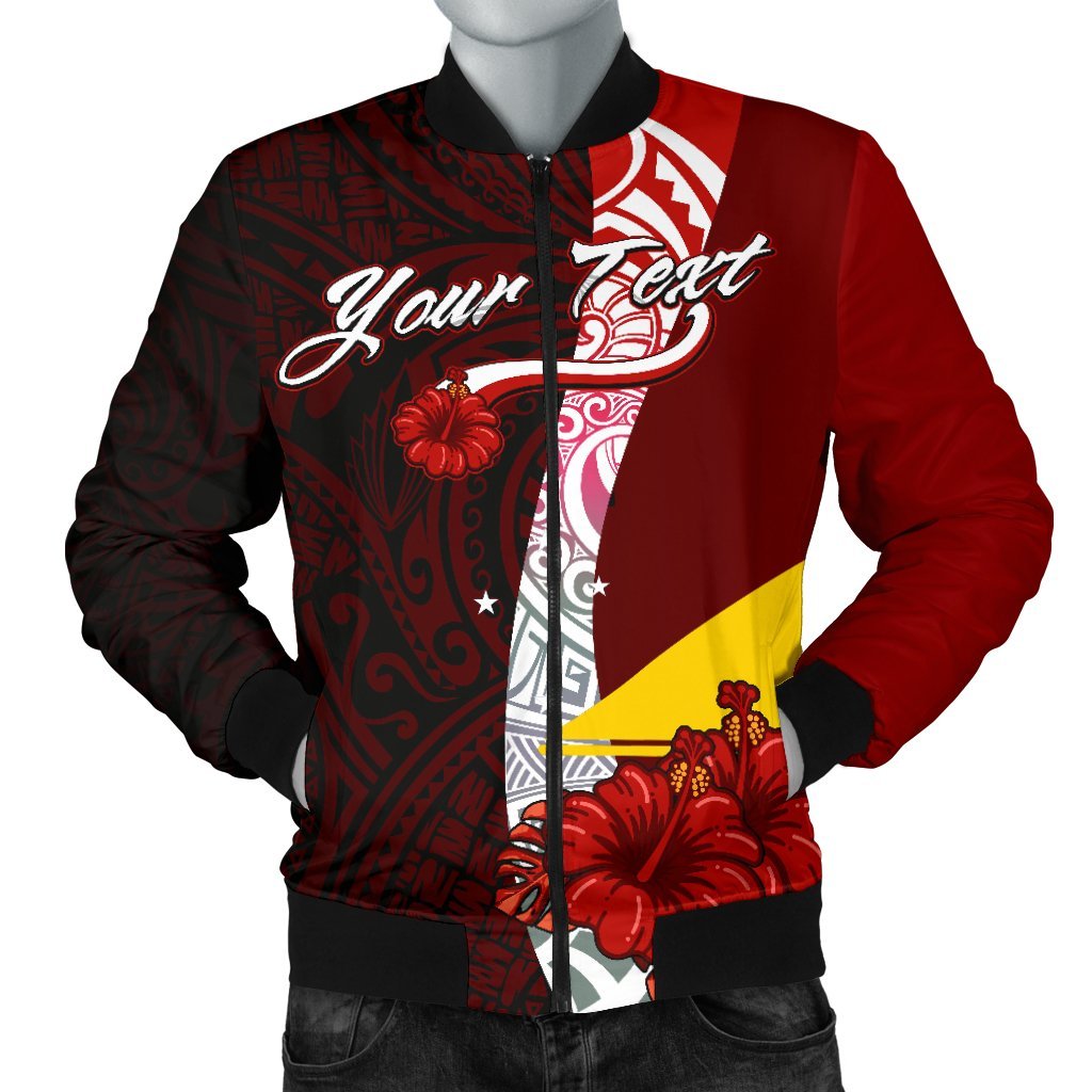 Tokelau Polynesian Custom Personalised Men's Bomber Jacket - Coat Of Arm With Hibiscus Red - Polynesian Pride