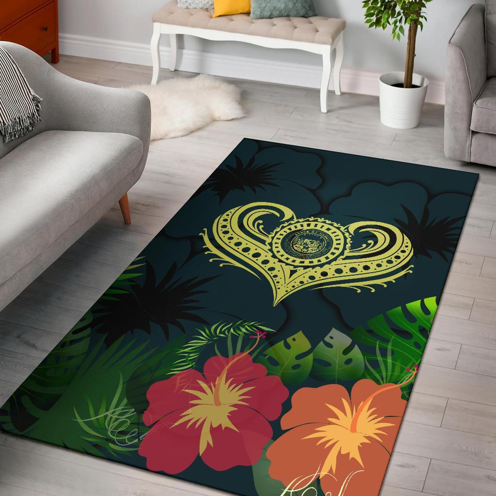 Polynesian Hawaii Area Rug - Heart with Green - Polynesian Pride