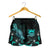 Tuvalu Polynesian Women's Shorts - Turtle With Blooming Hibiscus Turquoise - Polynesian Pride