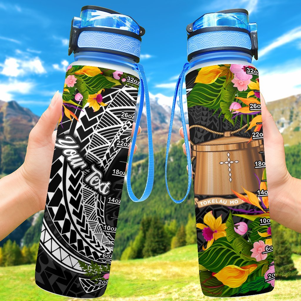 Tokelau Custom Personalised Hydro Tracking Bottle - Seal Spiral Polynesian Patterns Hydro Tracking Bottle - Tokelau 32oz Large Black - Polynesian Pride