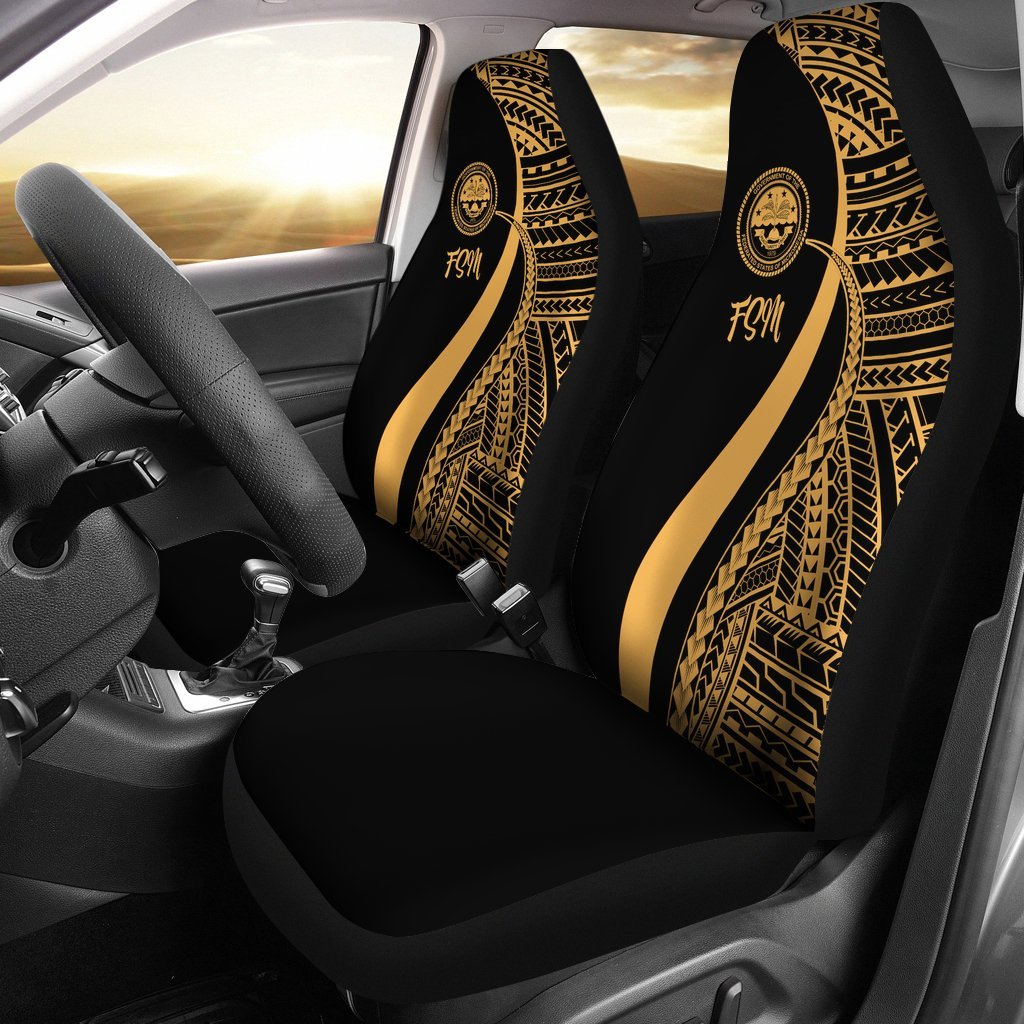 Federated States of Micronesia Car Seat Covers - Gold Polynesian Tentacle Tribal Pattern Universal Fit Gold - Polynesian Pride