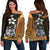 Pohnpei Micronesia Women Off Shoulder Sweater Gold - Turtle With Hook Gold - Polynesian Pride