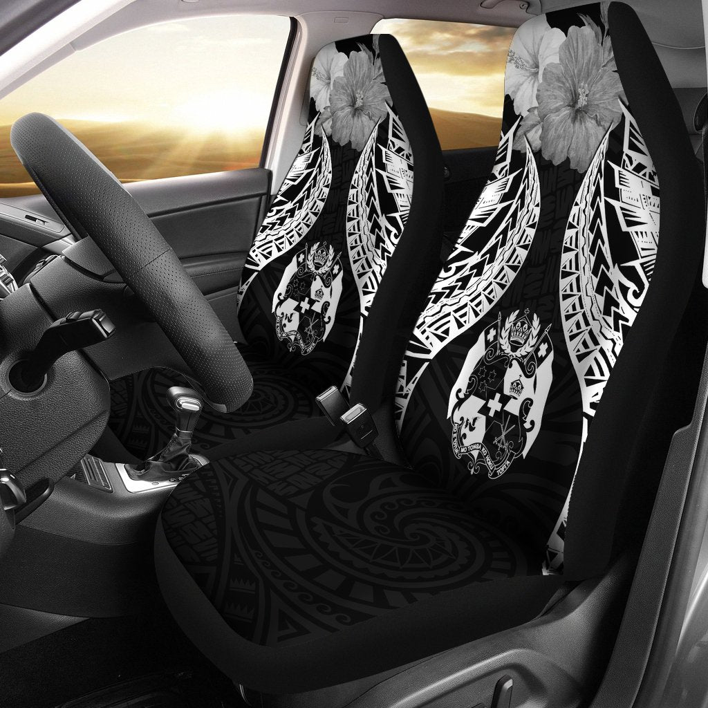 Tonga Polynesian Car Seat Covers Pride Seal And Hibiscus Black Universal Fit Black - Polynesian Pride