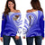 American Samoa Polynesian Women's Off Shoulder Sweater - Bald Eagle (Blue) Blue - Polynesian Pride