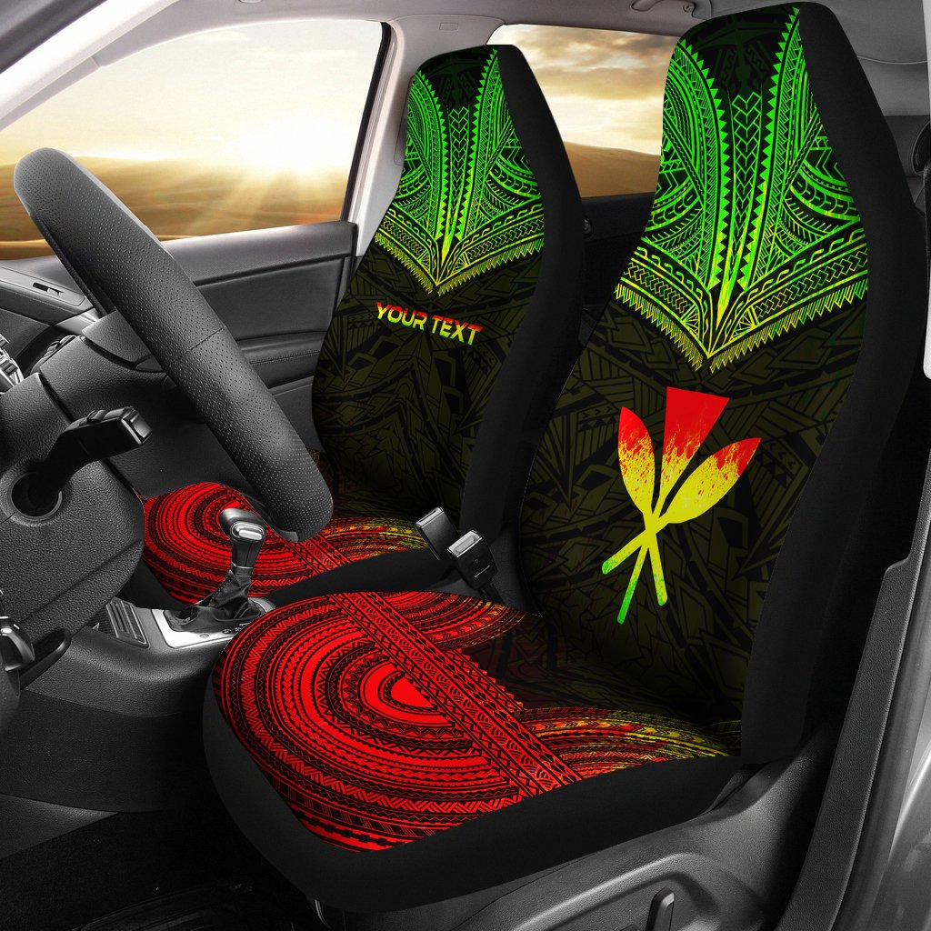 Hawaii Custom Personalised Car Seat Cover - Kanaka Maoli Polynesian Chief Tattoo Reggae Version Universal Fit Reggae - Polynesian Pride