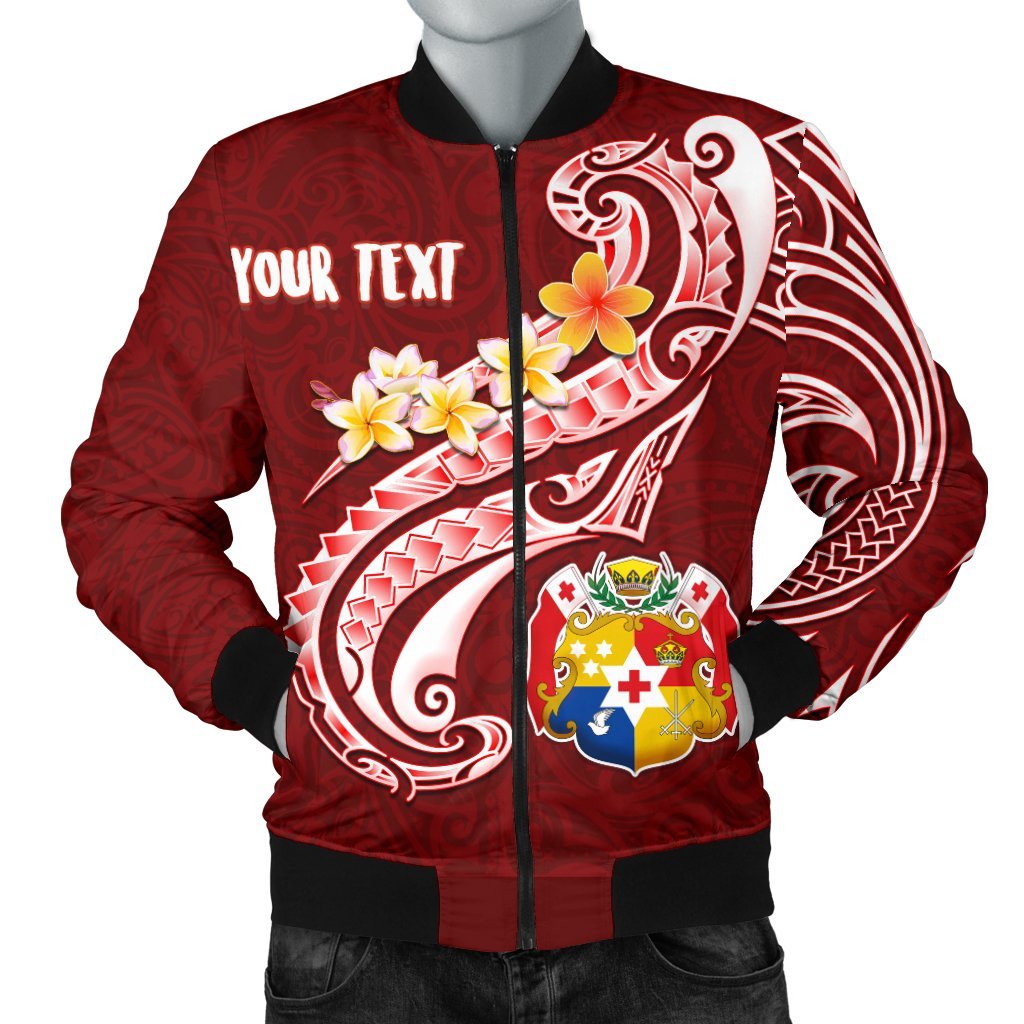 Tonga Personalised Men's Bomber Jacket - Tonga Coat Of Arms With Polynesian Patterns Red - Polynesian Pride