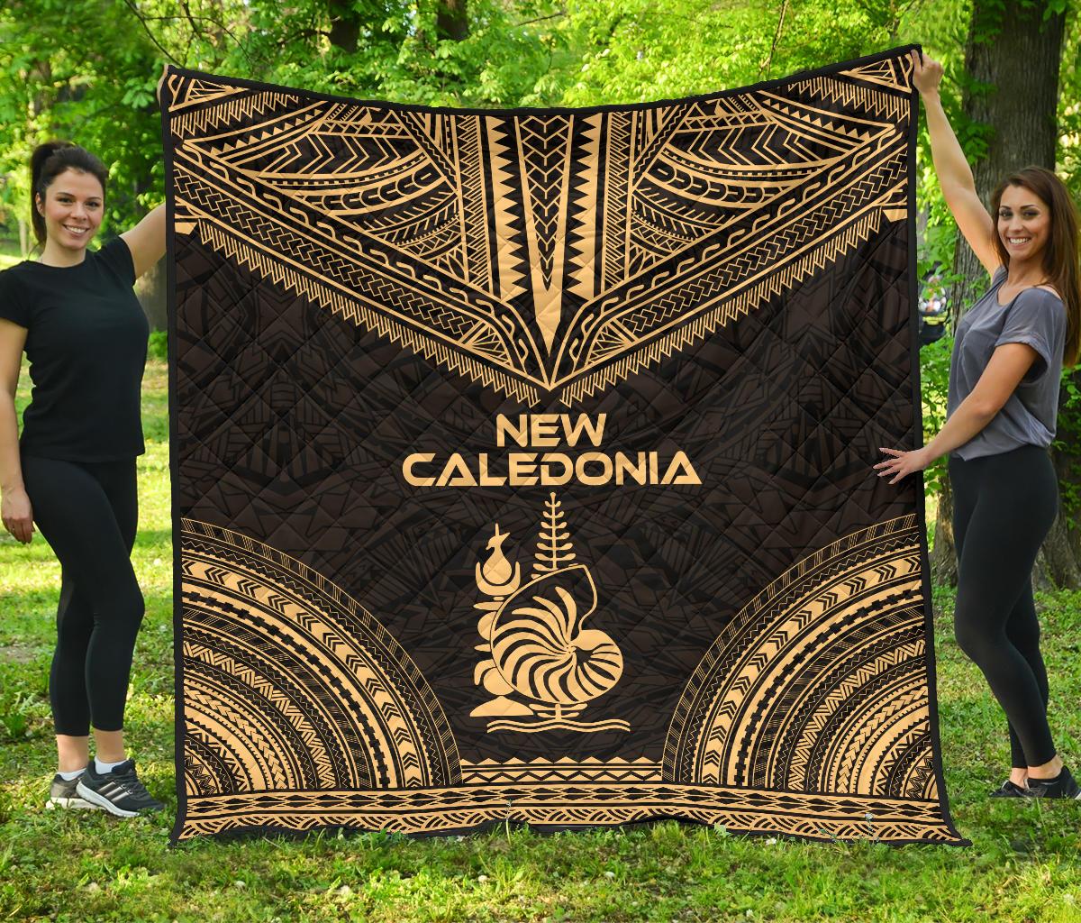 New Caledonia Premium Quilt - New Caledonia Coat Of Arms Polynesian Chief Gold Version Gold - Polynesian Pride