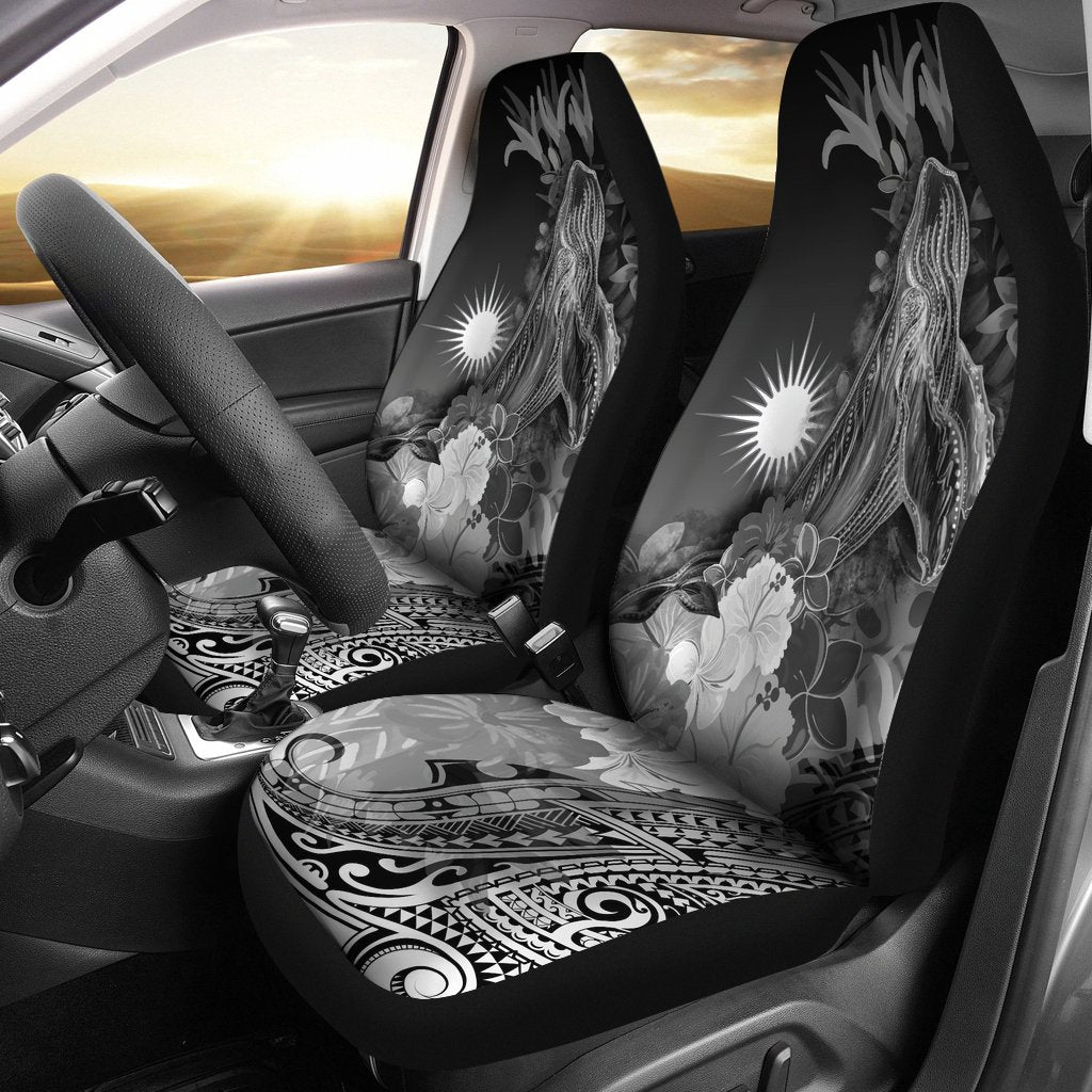 Marshall Islands Car Seat Covers - Humpback Whale with Tropical Flowers (White) Universal Fit White - Polynesian Pride