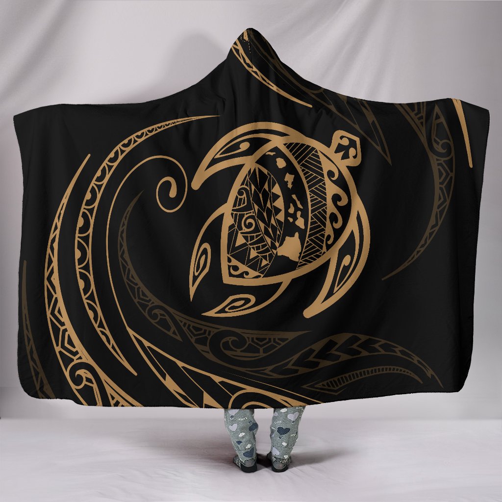 Hawaii Turtle Hooded Blanket - Gold - Frida Style Hooded Blanket Black - Polynesian Pride