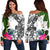 Nauru Custom Personalised Women's Off Shoulder Sweater White - Turtle Plumeria Banana Leaf White - Polynesian Pride