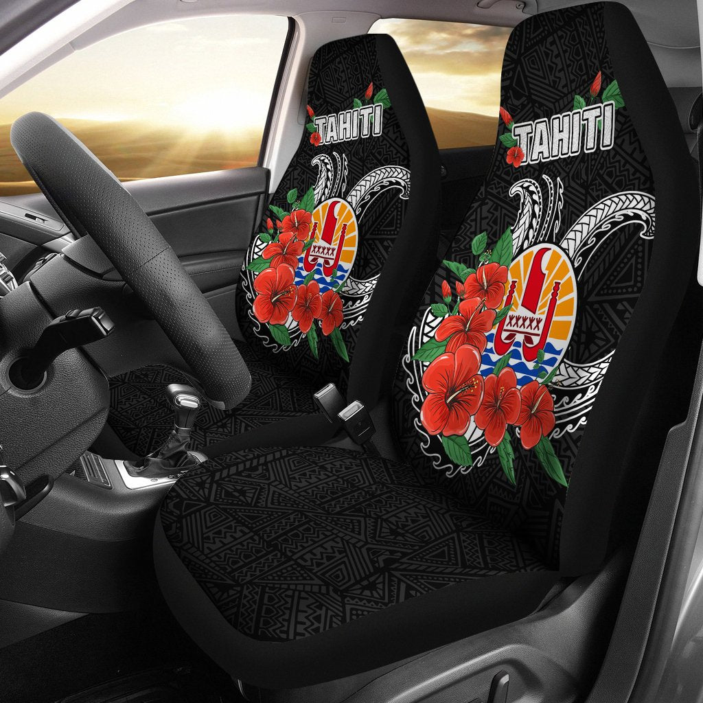 Tahiti Polynesian Car Seat Covers - Hibiscus Coat of Arm Black Universal Fit BLACK - Polynesian Pride