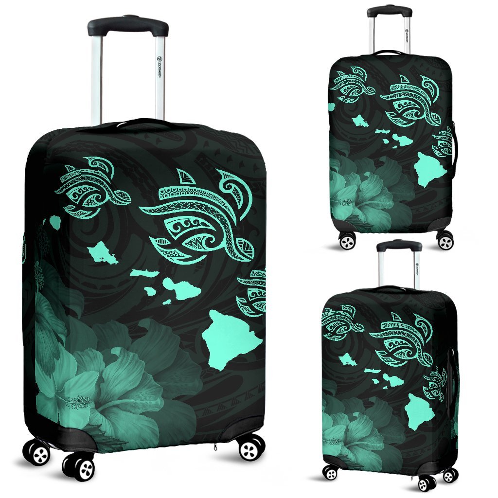 Hawaii Hibiscus Map Polynesian Ancient Turuqoise Turtle Luggage Covers Turquoise - Polynesian Pride