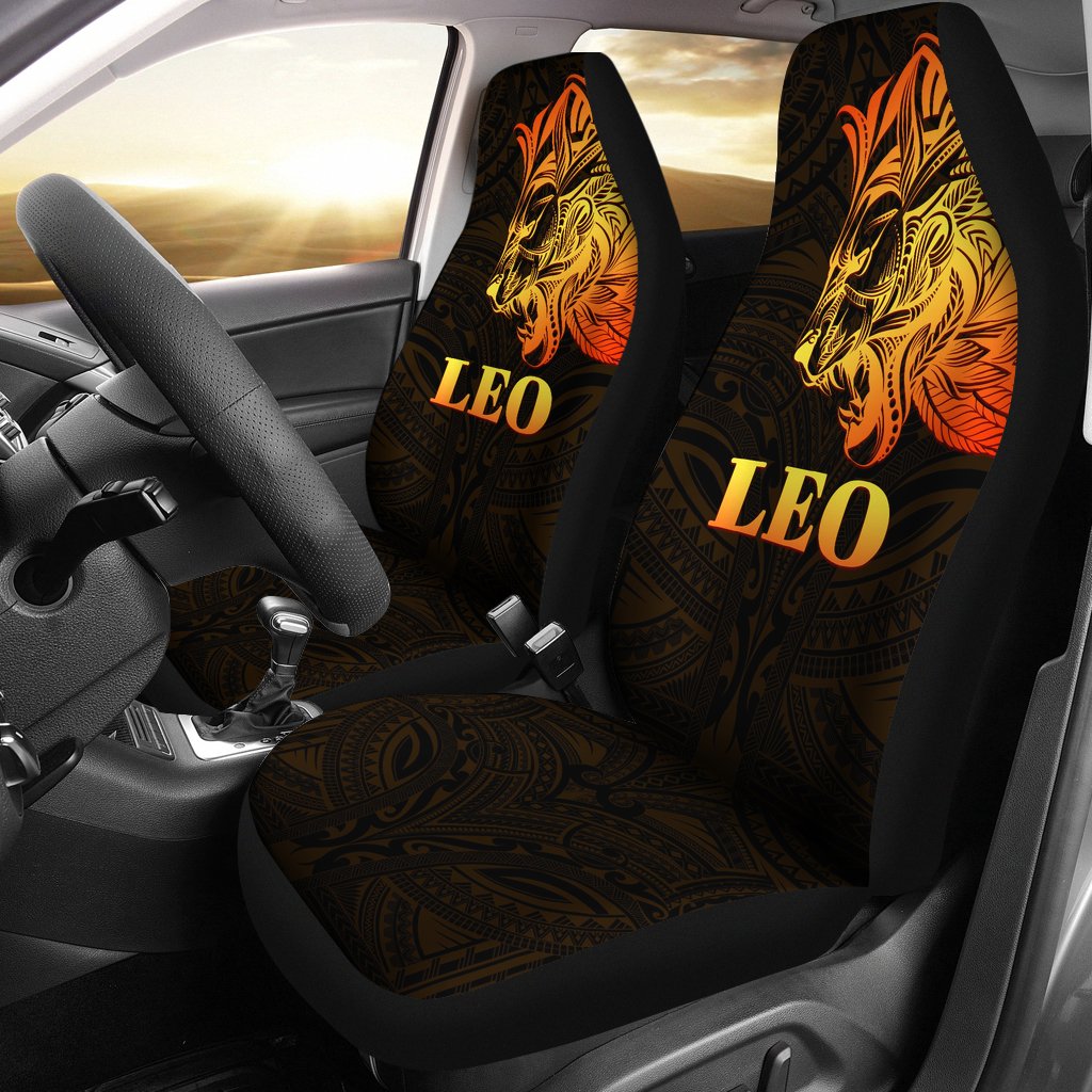 Sun In Leo Zodiac Car Seat Covers Polynesian Tattoo Simple - Orange Black Universal Fit Orange - Polynesian Pride