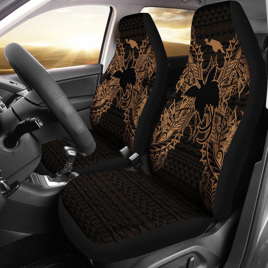 Papua New Guinea Car Seat Cover - Papua New Guinea Flag Map Gold Universal Fit Gold - Polynesian Pride