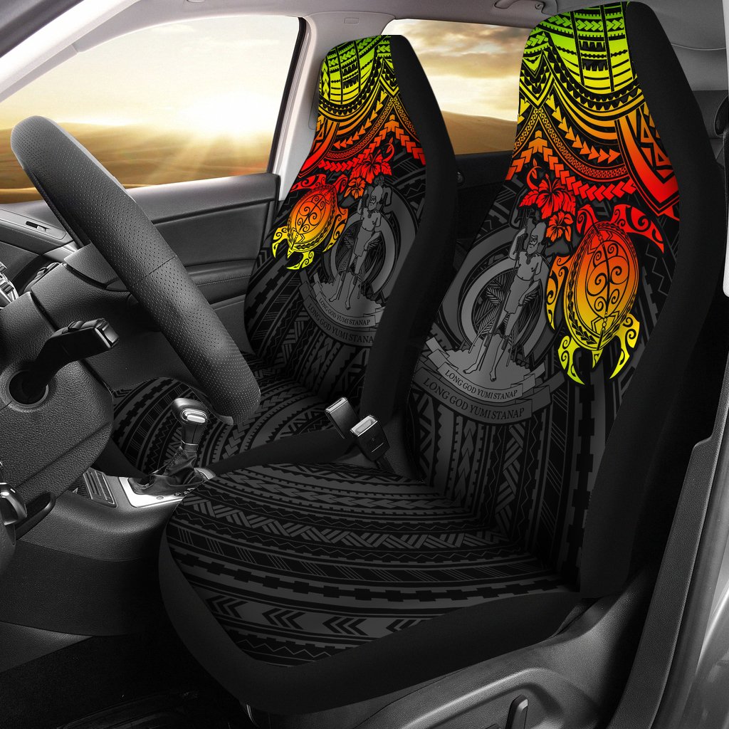 Vanuatu Car Seat Covers - Vanuatu Coat Of Arms Reggae Turtle Universal Fit RED - Polynesian Pride