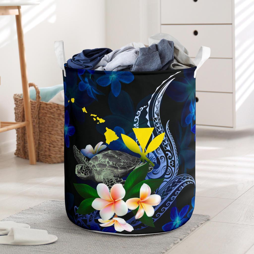 Hawaii Polynesian Laundry Basket - Turtle With Plumeria Flowers One Style One Size Blue - Polynesian Pride