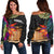 Tokelau Women's Off Shoulder Sweater - Polynesian Hibiscus Pattern Black - Polynesian Pride