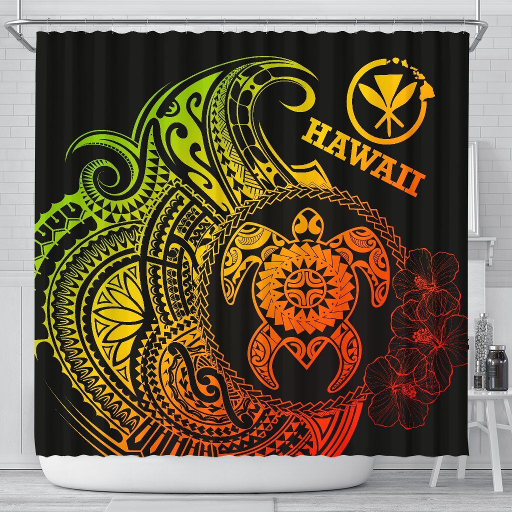 Hawaii Polynesian Shower Curtain - Vintage Polynesian Turtle (Reggae) 177 x 172 (cm) Reggae - Polynesian Pride