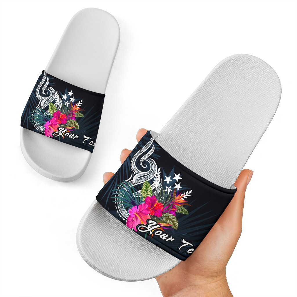 Kosrae Micronesia Custom Personalised Slide Sandals - Tropical Flower White - Polynesian Pride