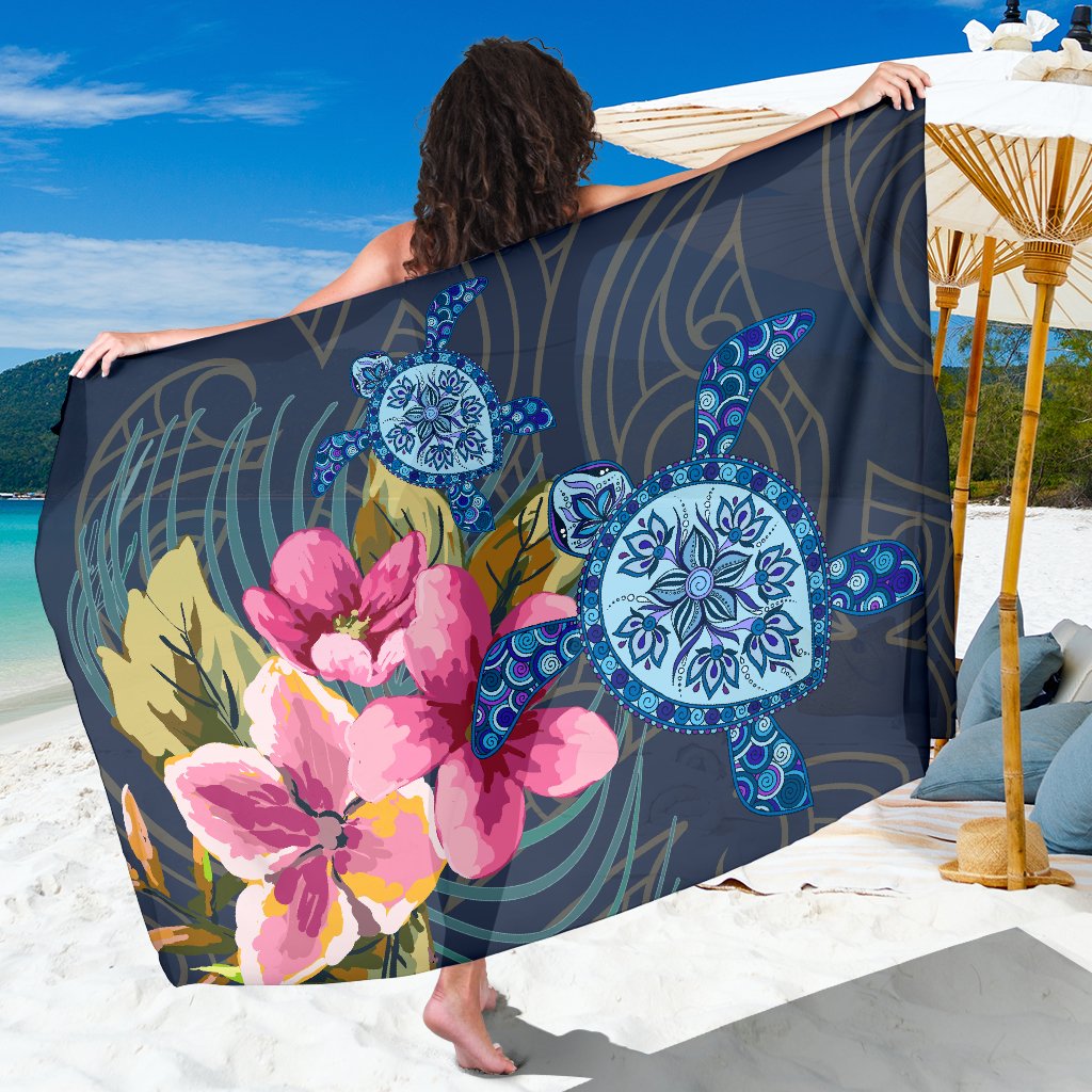 Hawaii Turtle Hibiscus Sarong - Blue - LH Style Sarong One Size Blue - Polynesian Pride