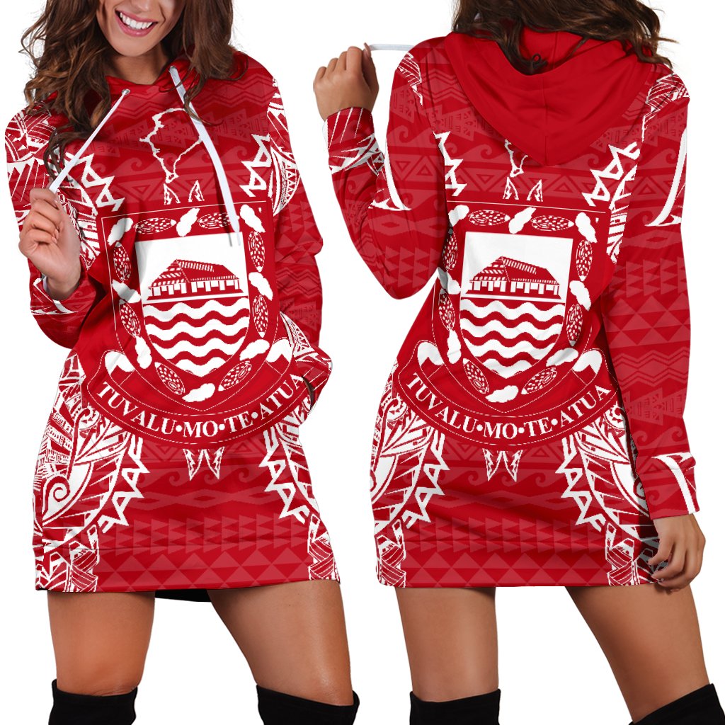 Tuvalu Polynesian Hoodie Dress Map Red White Red - Polynesian Pride