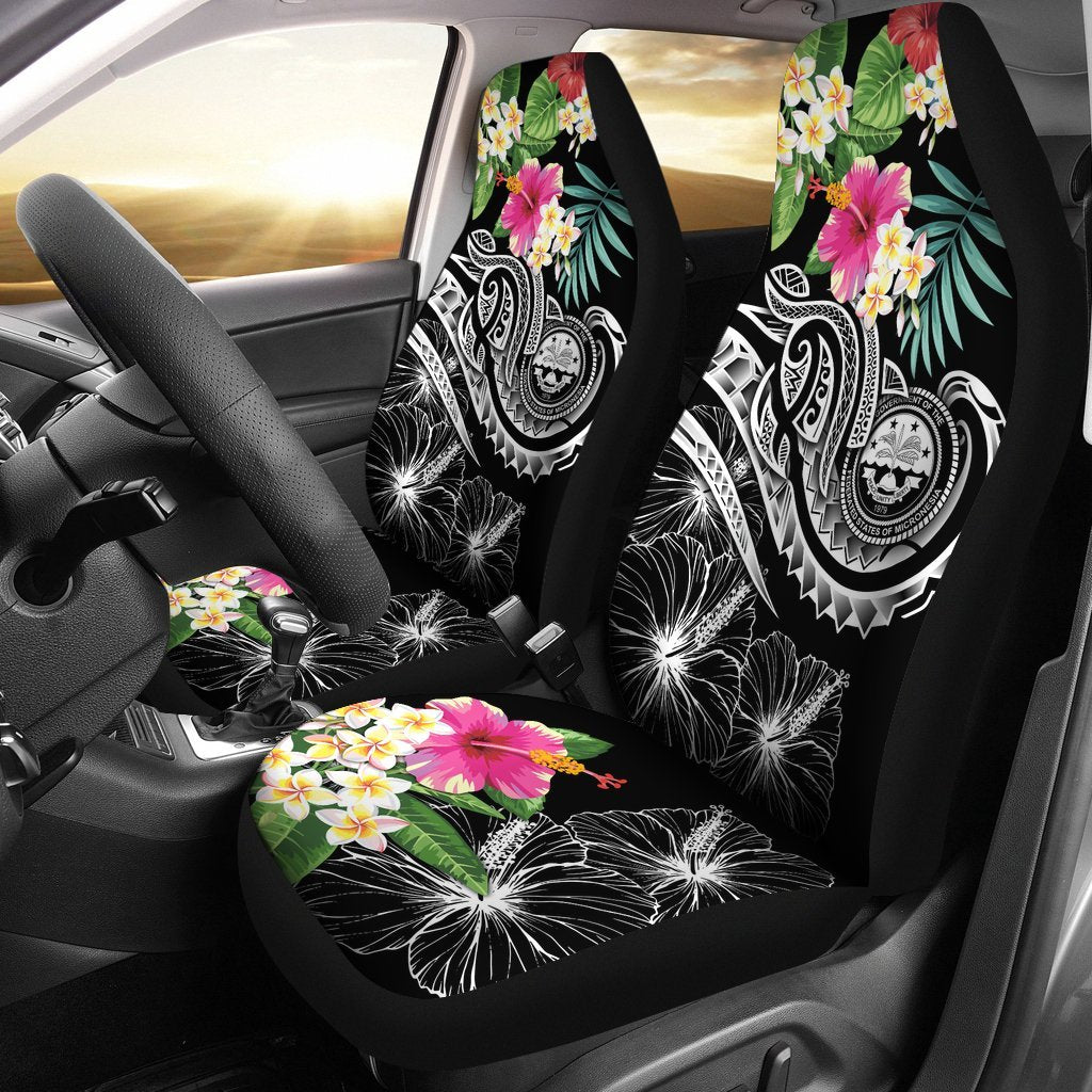 FSM Polynesian Car Seat Covers - Summer Plumeria (Black) Universal Fit Black - Polynesian Pride