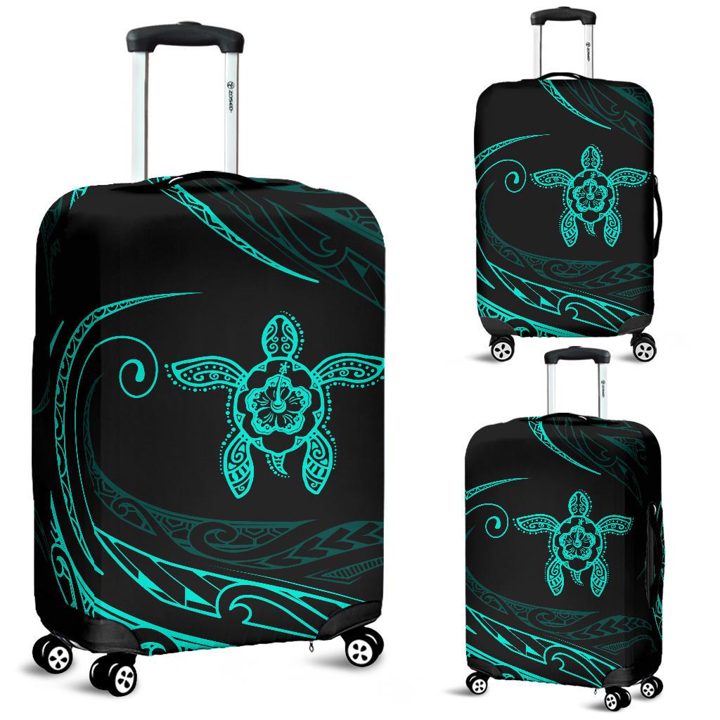 Hawaii Turtle Hibiscus Luggage Covers - Turquoise - Frida Style Turquoise - Polynesian Pride