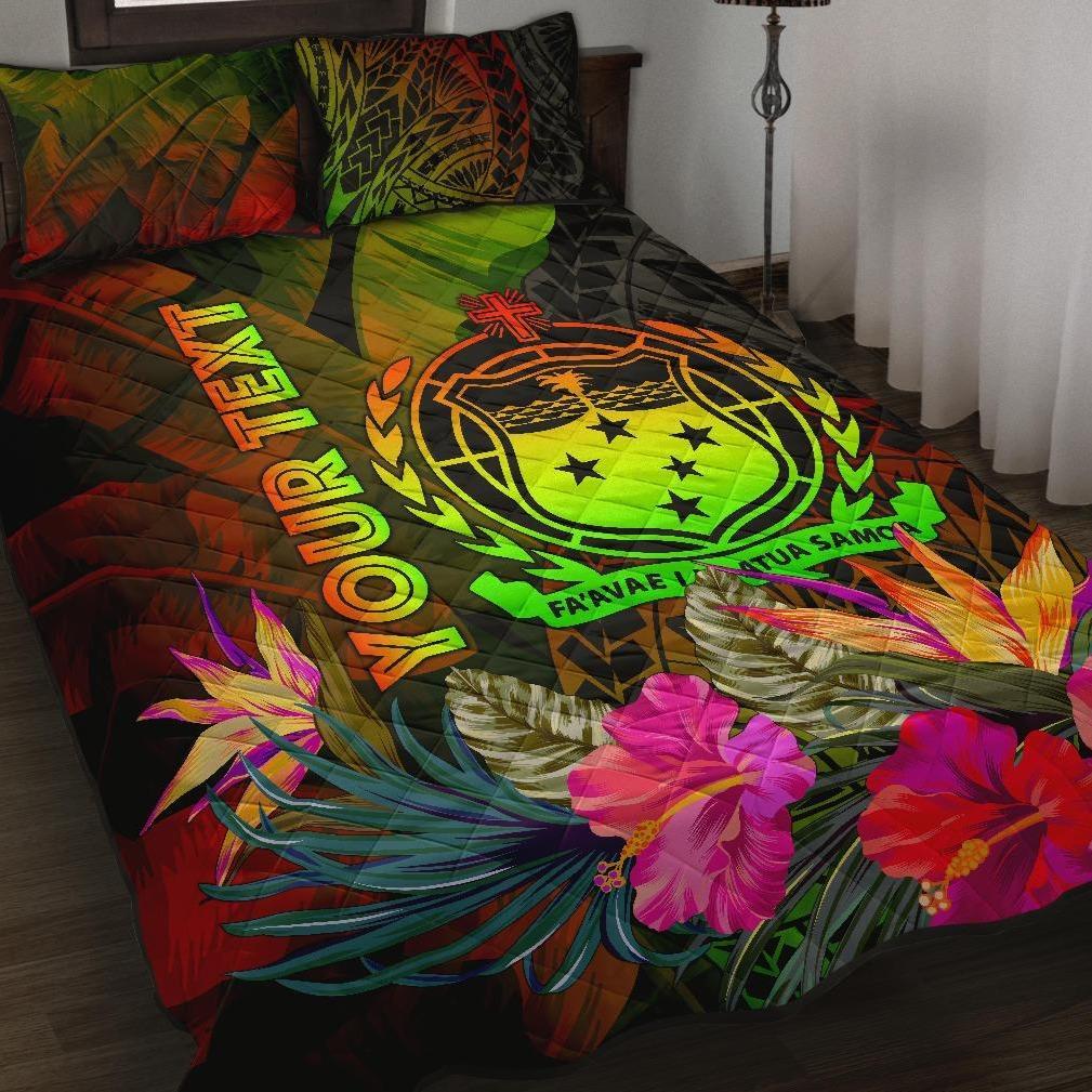 Samoa Polynesian Personalised Quilt Bed Set - Hibiscus and Banana Leaves Art - Polynesian Pride