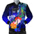 Fiji Custom Personalised Men's Bomber Jacket - Humpback Whale with Tropical Flowers (Blue) Blue - Polynesian Pride