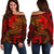 Tahiti Women's Off Shoulder Sweater - Red Shark Polynesian Tattoo Red - Polynesian Pride