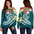 Papua New Guinea Polynesian Women's Off Shoulder Sweater - Summer Plumeria (Turquoise) Turquoise - Polynesian Pride