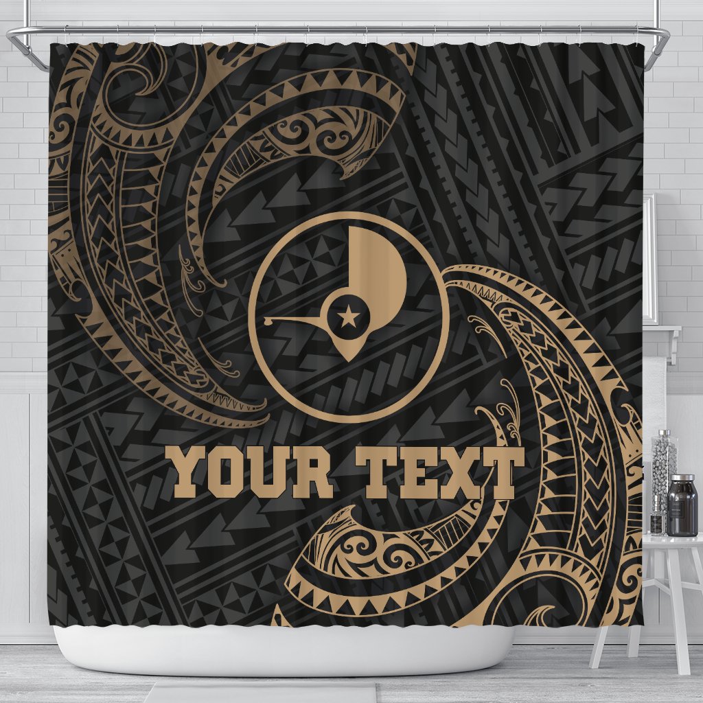 Yap Micronesia Custom Personalised Shower Curtain - Gold Tribal Wave 177 x 172 (cm) Black - Polynesian Pride